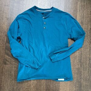 Hanes Teal Long Sleeve Henley Shirt